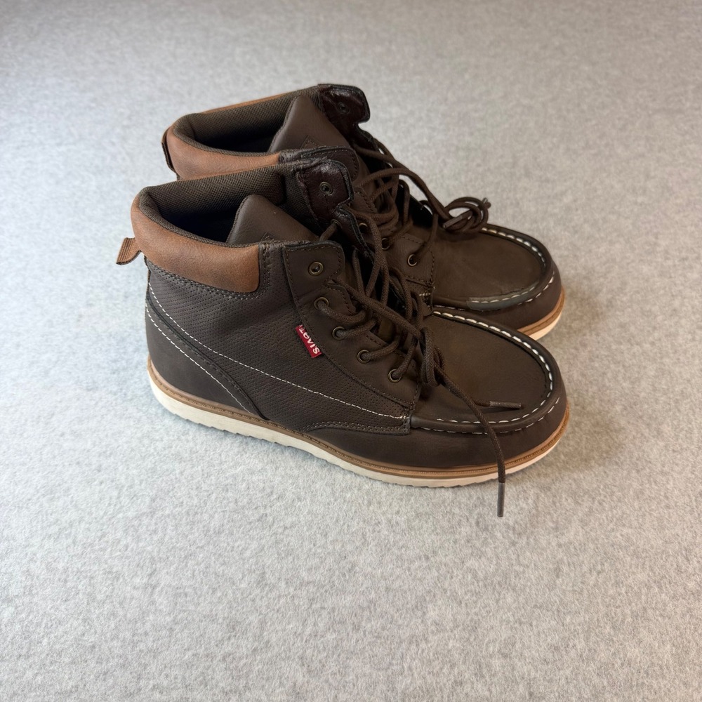 Levis Kids Brown Moc Toe Lace Up High Top Boots Workwear Style